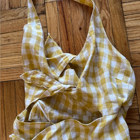 Reformation Yellow Gingham Halter Tie Front Dress - Picture 2 of 3